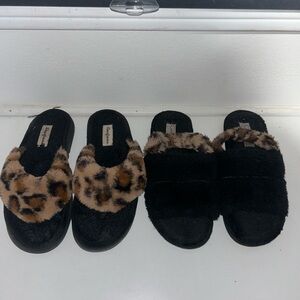 Leopard and Black Fuzzy Slippers Set